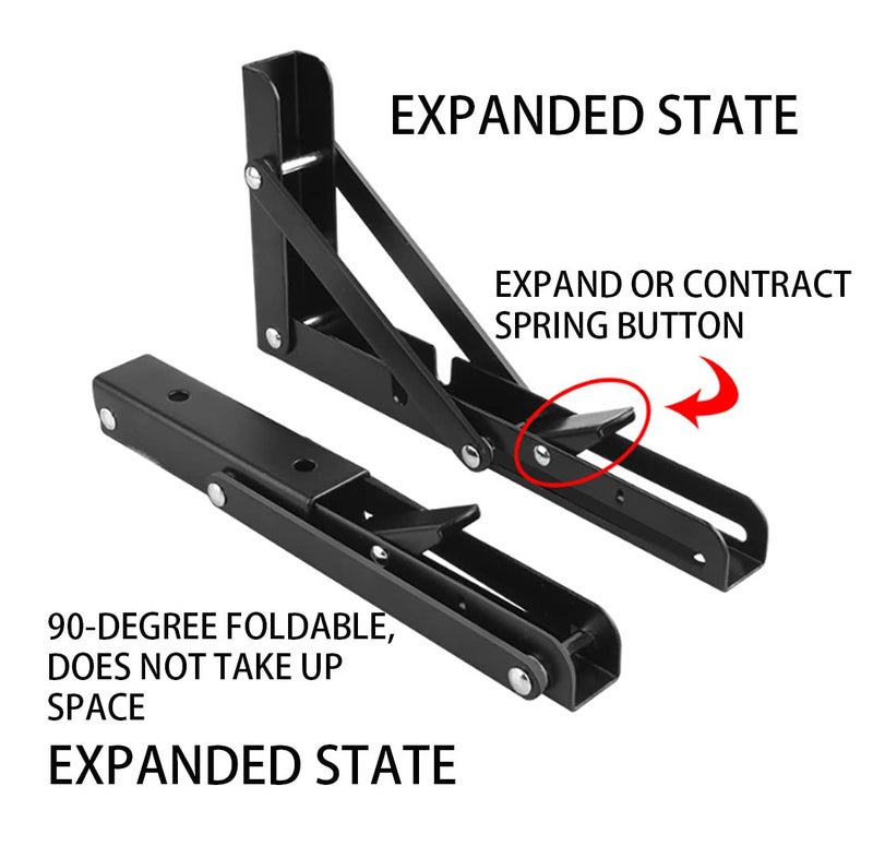 MIKMAYTOO Black Folding Shelf Brackets Max. Load 220 lb, Heavy Duty DIY Wall Mounted Shelf Bracket Space Saving for Table Work Bench (8 INCH-4PCS) - Image 5
